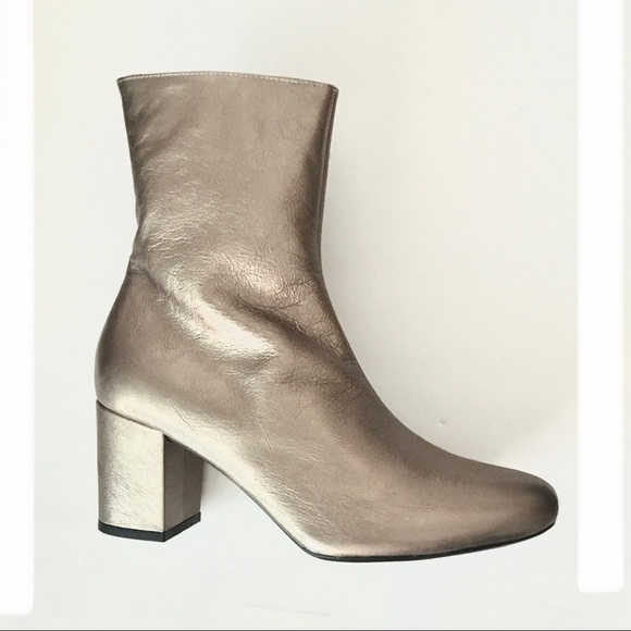 MINT&ROSE Lauren pewter leather ankle boots 10 NIB - Picture 1 of 7